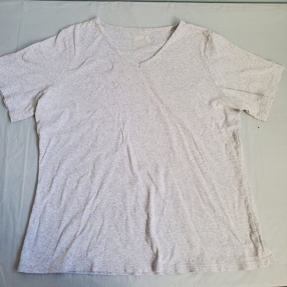 Duluth Trading Co Womens Top Sz L Light Gray No-Yank Short Sleeve V-Neck Shirt - Picture 1 of 12